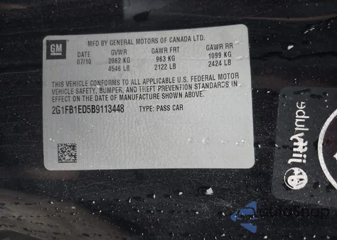 2011 Chevrolet Camaro Lt z USA, uszkodzony, nr VIN 2G1FB1ED5B9113448